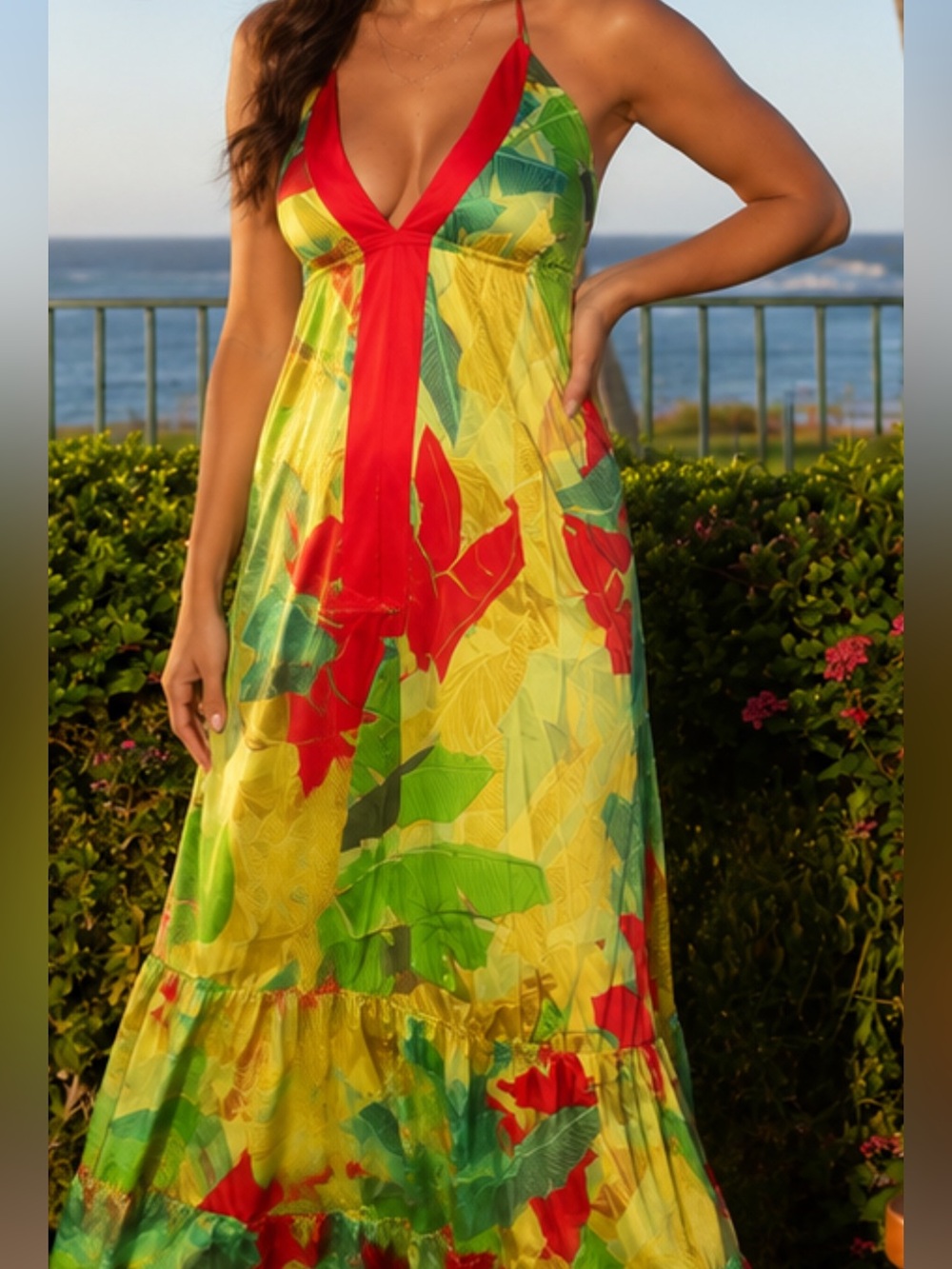 Vici Tropical Maxi Dress in Yellow, Red & Green